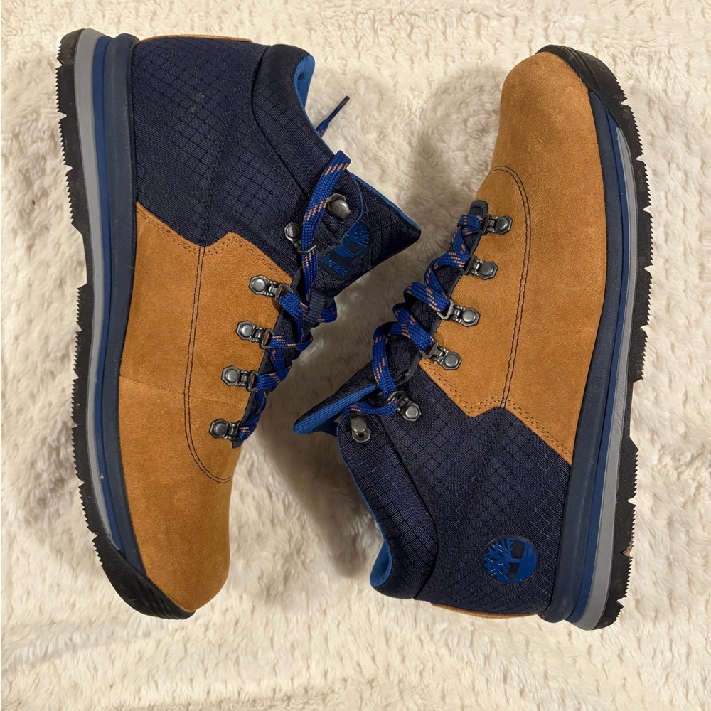 Men's GT Rally Mid-High Boots In Brown Suede And Blue Nylon Size 10.5